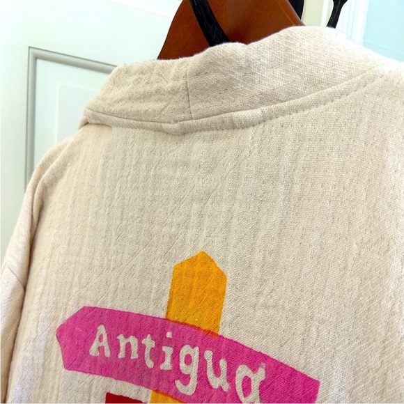 Colorful Caribbean Signpost Kimono Robe Cotton Natural Sash Belt Loops Handmade - Picture 12 of 14